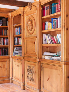 Hand carved woodwork Library design/build by Le Blancq 