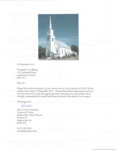 Letter of appreciation for successfully removing 140 year-old spire 